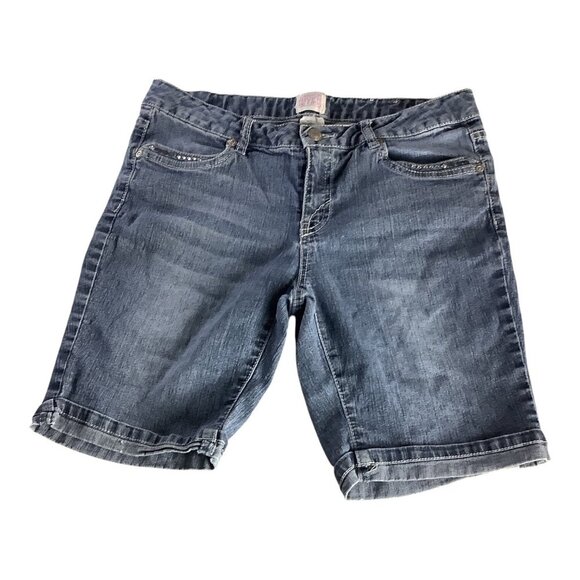 Girls Denim Bermuda Shorts Size 16 1/2 Rhinestone Detail Elastic Waist Band - Picture 11 of 13